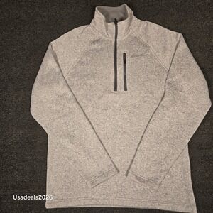 Eddie Bauer Mens M Gray Sweater Fleece Quarter Zip Pullover Jacket Chest Pocket